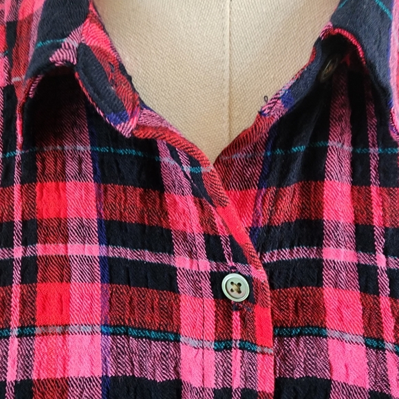 Intro 3/4 rolled sleeve plaid button-up collared over-shirt, sz XL - Picture 6 of 12